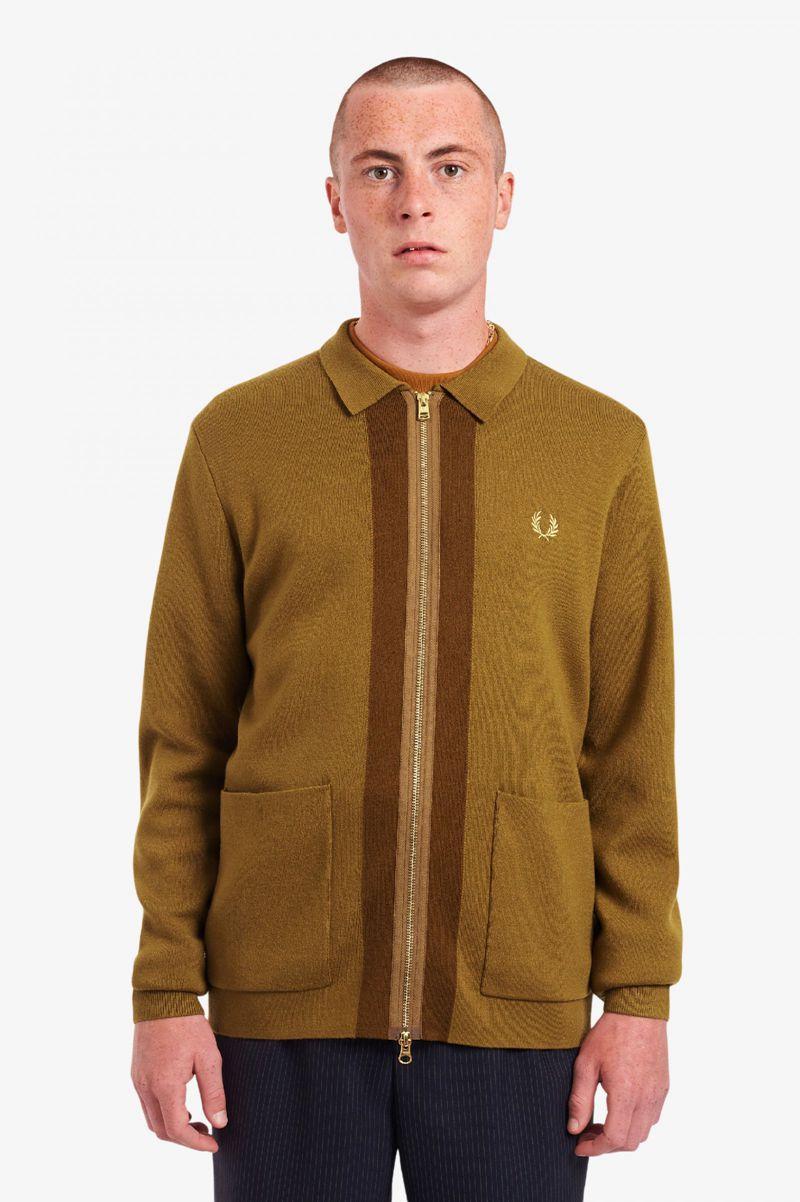 Camel Fred Perry Zip Through Cardigan Men's Knitwear | PH 1328FDNM